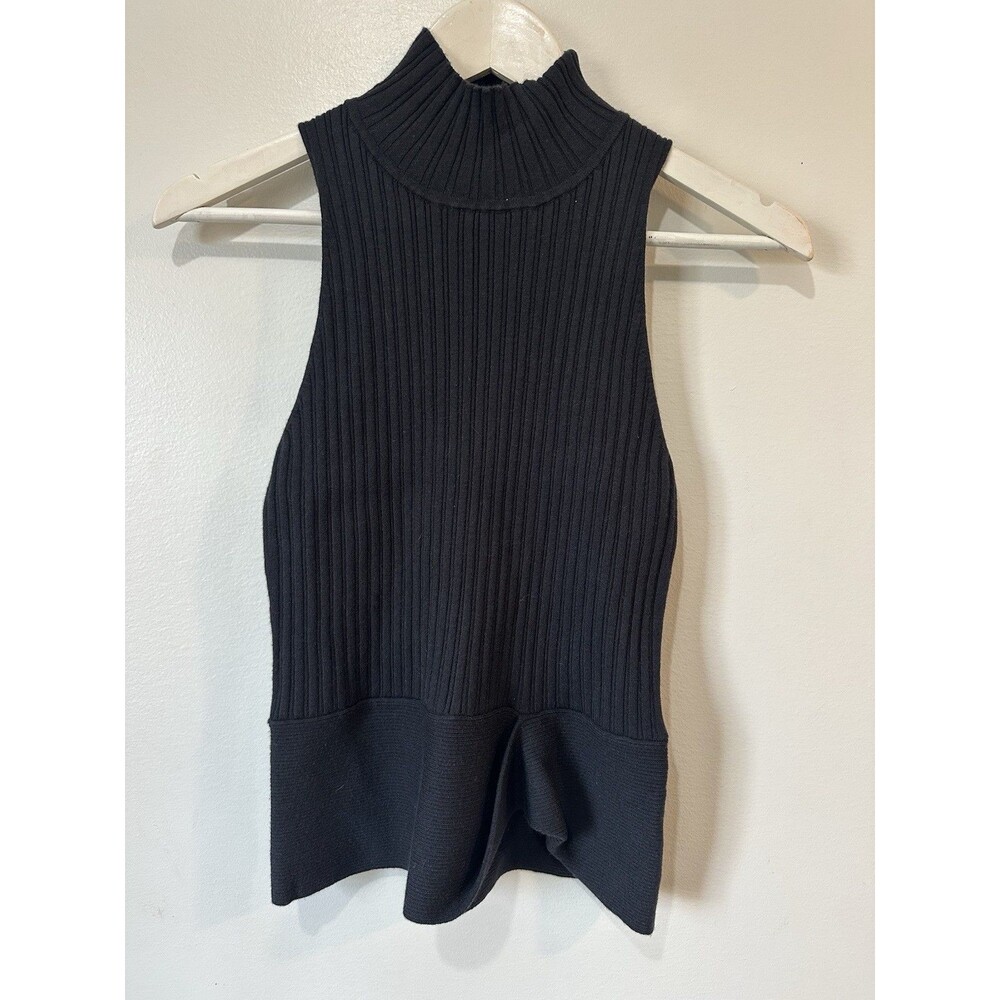 NWT Ramy Brook Cashmere Blend Knit Turtleneck Tank Top Sz.Large Black Retail$275